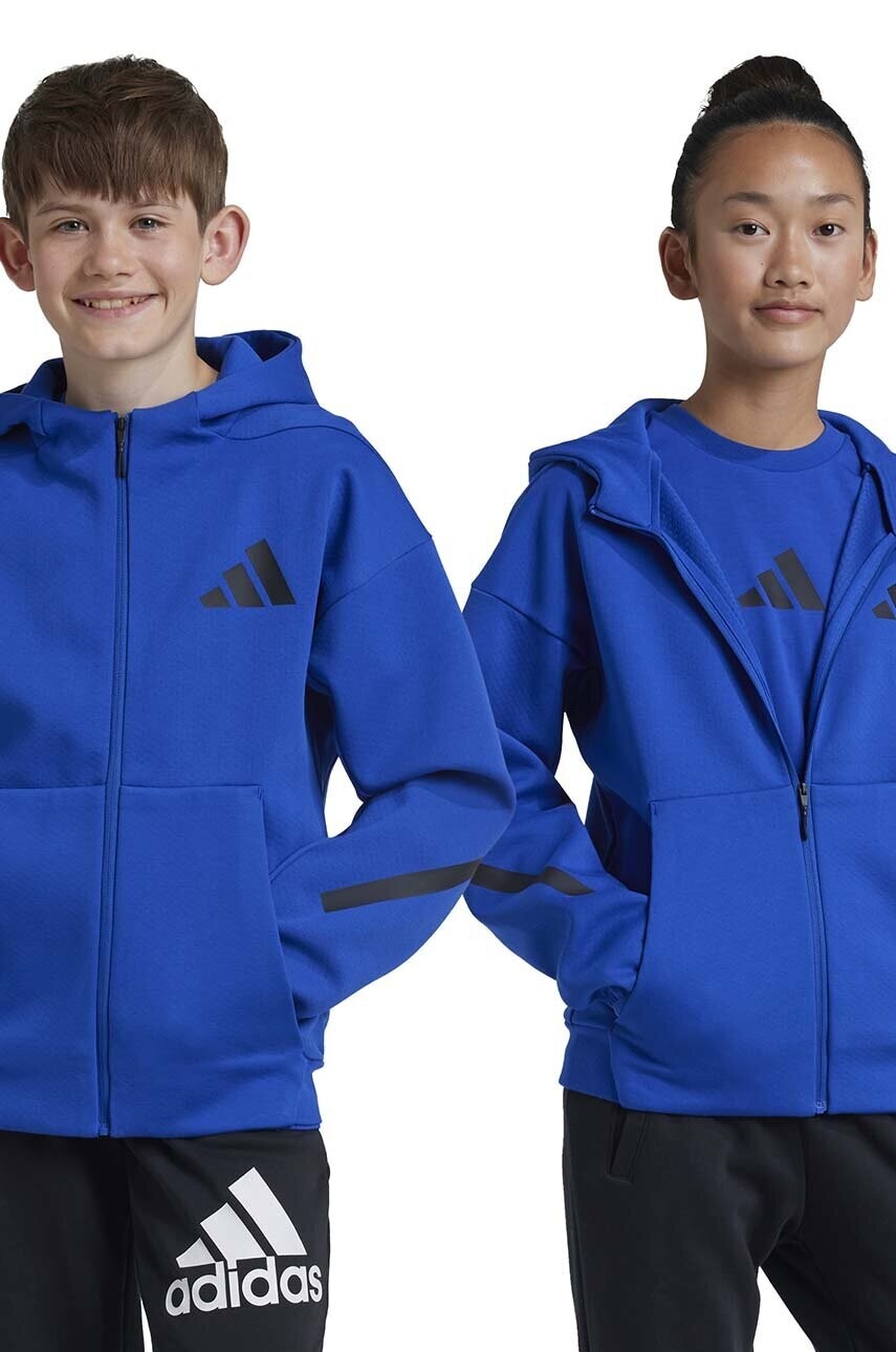 Detská mikina adidas J Z.N.E.FZ tmavomodrá farba, s kapucňou, s potlačou, JF8958
