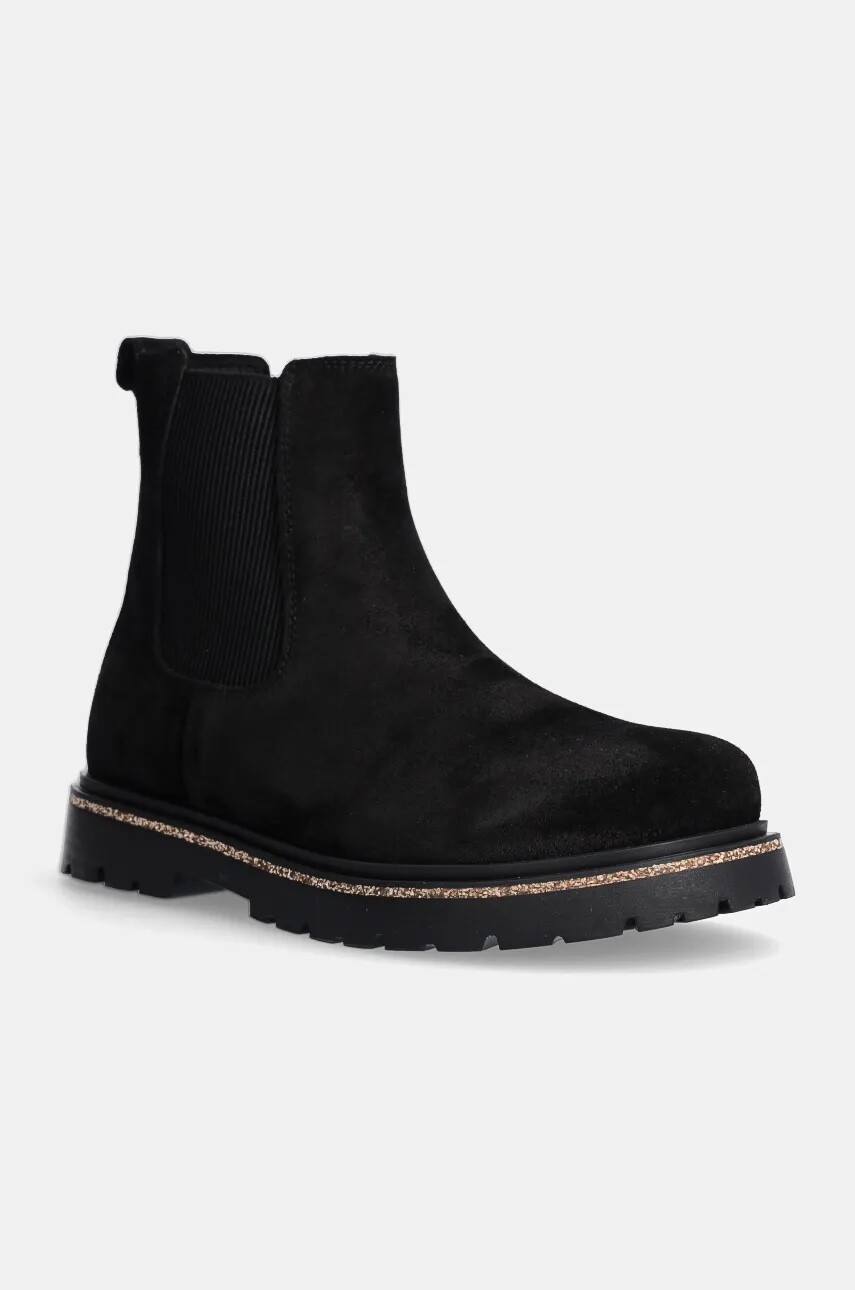 Semišové topánky chelsea Birkenstock Highwood Slip On Mid dámske, čierna farba, na plochom podpätku, 1028187