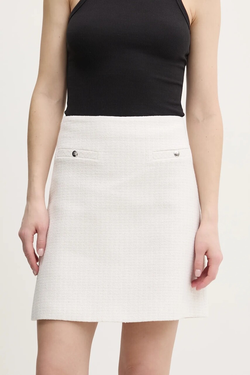 Sukňa HUGO biela farba, mini, rovný strih, 50538118