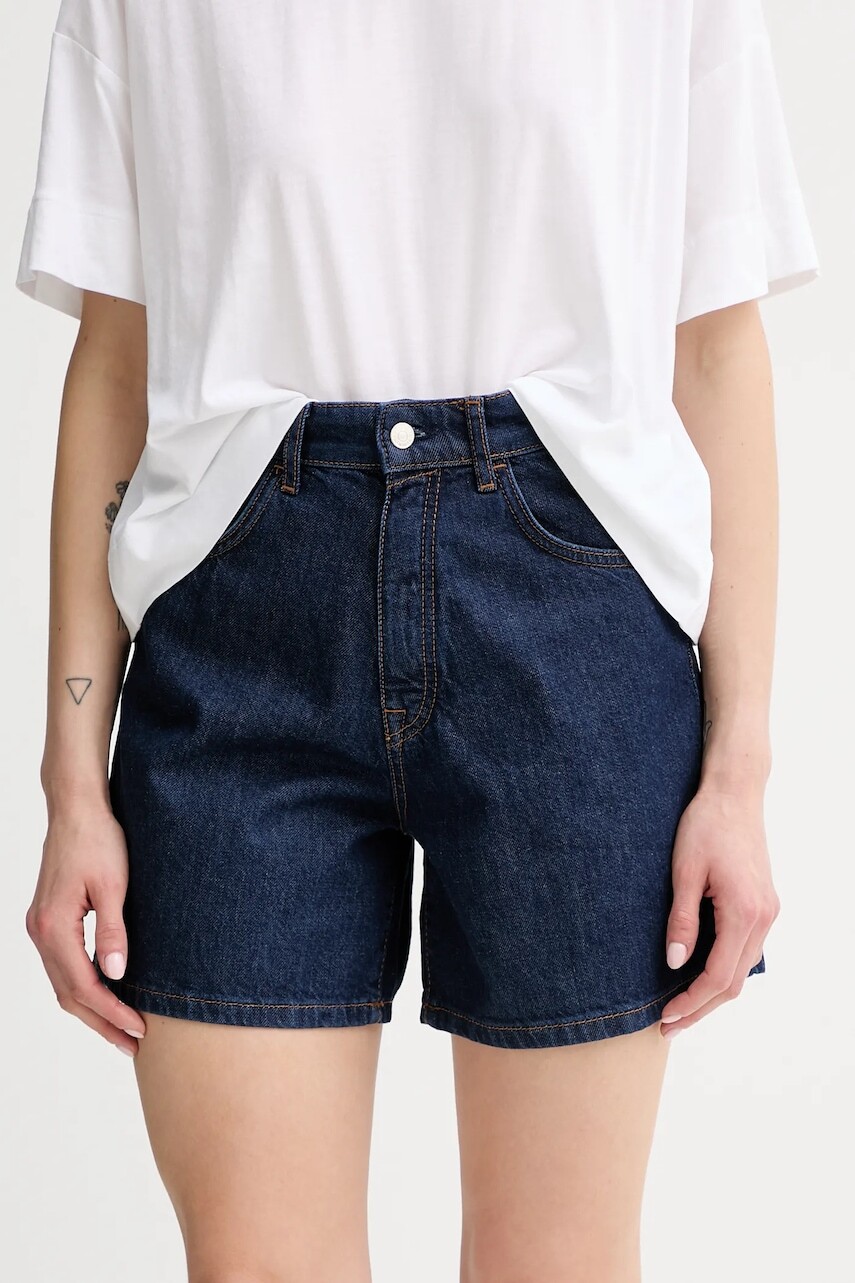 Šortky tmavomodrá farba, jednofarebná, vysoký pás, 5000006745