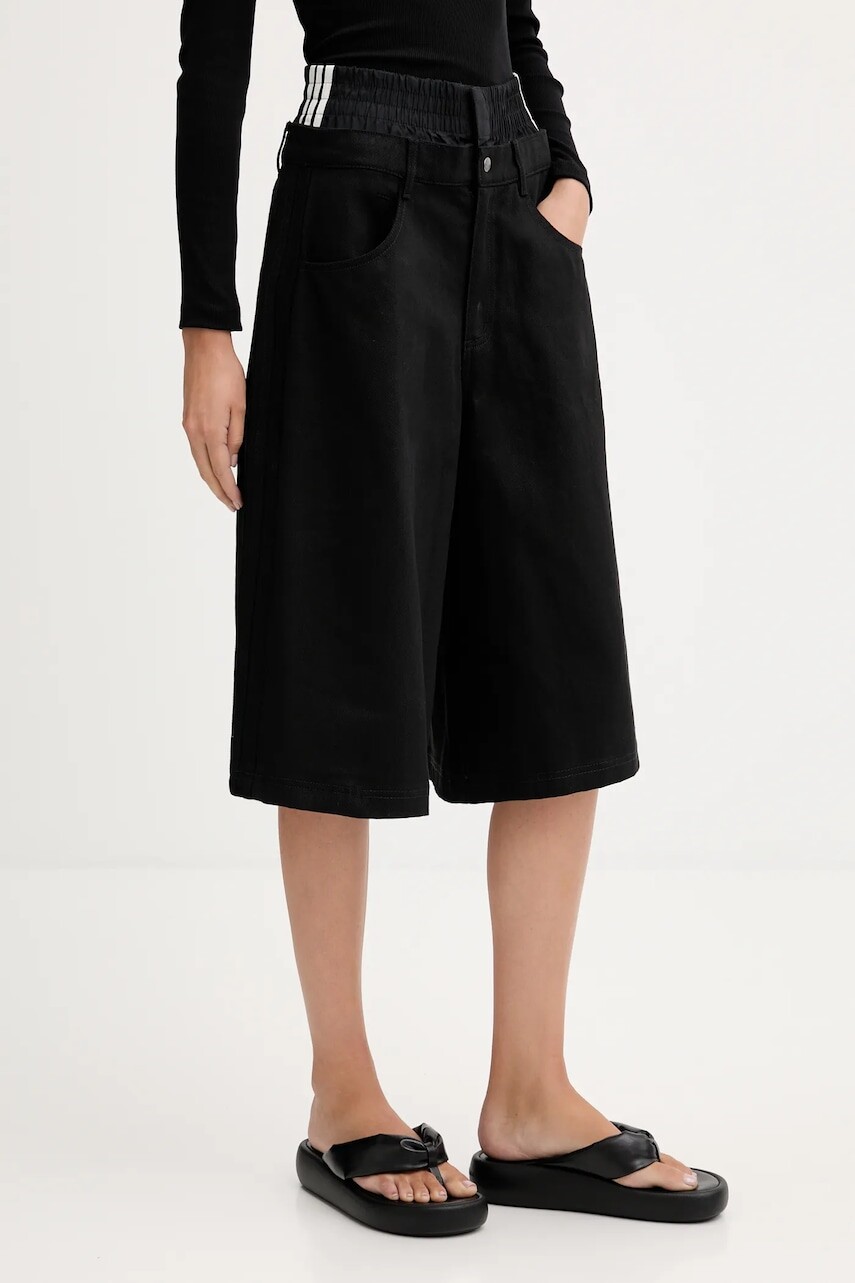 Rifľové krátke nohavice adidas Originals Fb Utility Jort čierna farba, s nášivkou, vysoký pás, JX7592