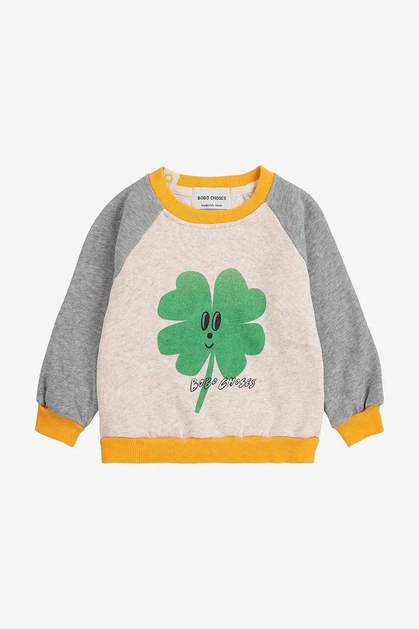 Bavlnená mikina pre bábätká Bobo Choses Lucky Clover béžová farba, s potlačou, 225AB053