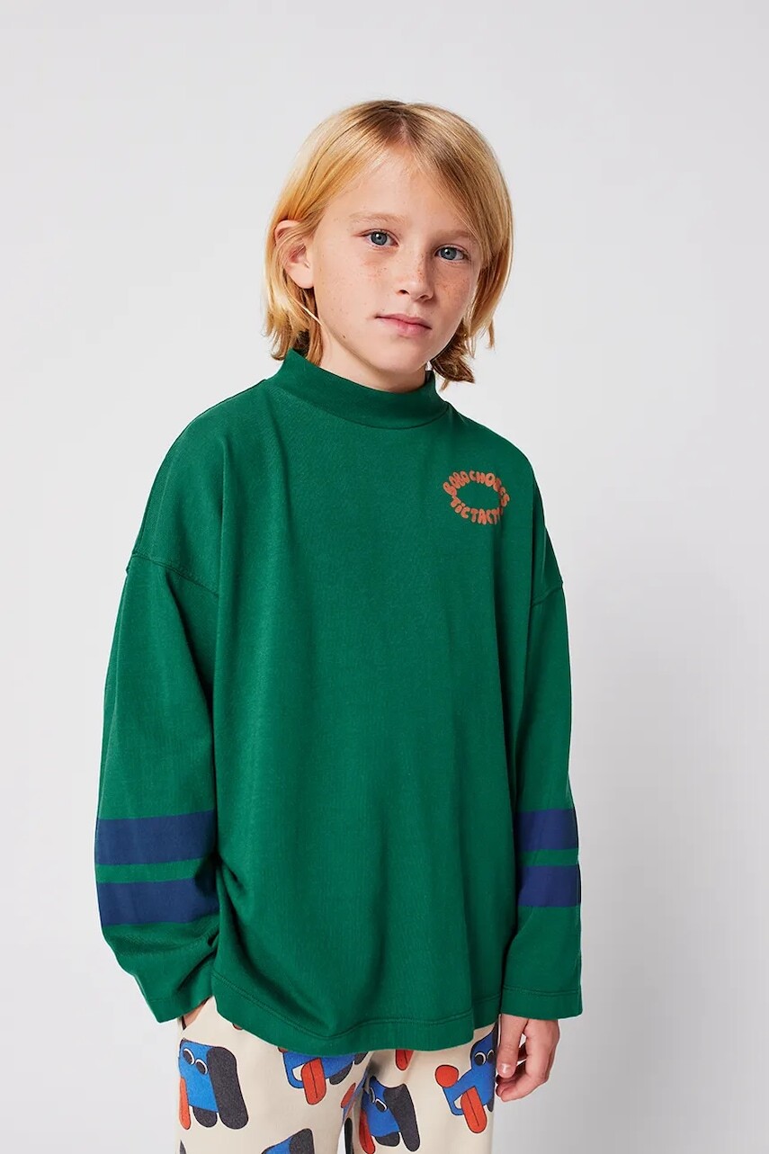 Detská bavlnená košeľa s dlhým rukávom Bobo Choses Tic Tac Toe zelená farba, s nášivkou, 225AC021