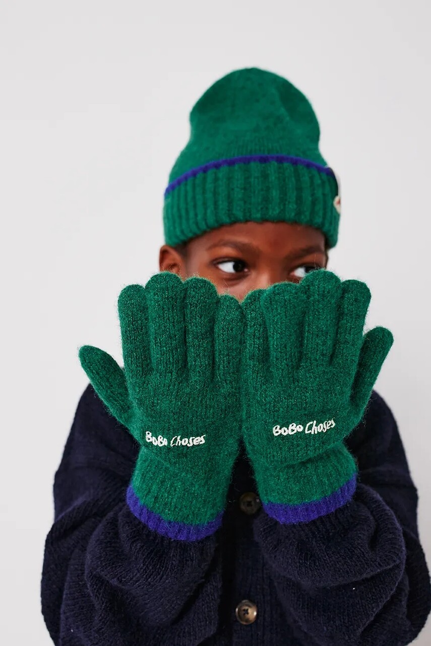 Detské rukavice s prímesou vlny Bobo Choses zelená farba, 225AI038