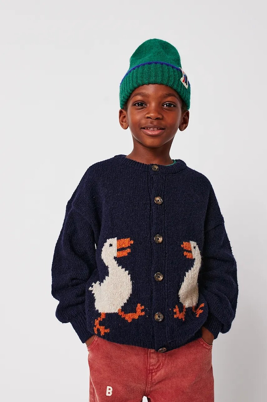 Detský vlnený kardigan Bobo Choses La Oca tmavomodrá farba, ľahký, 225AC113