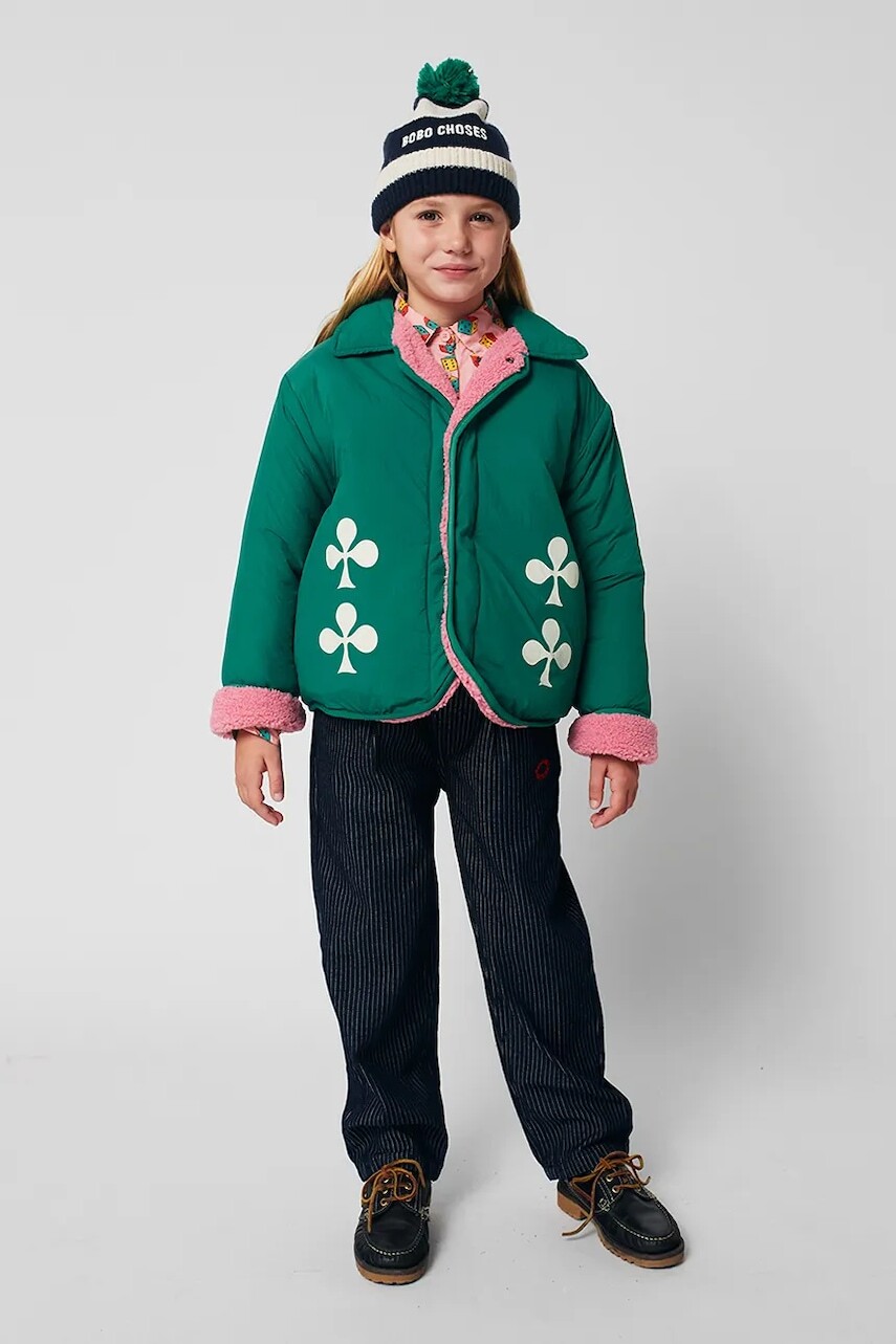 Detská obojstranná bunda Bobo Choses Clover zelená farba, 225AC121