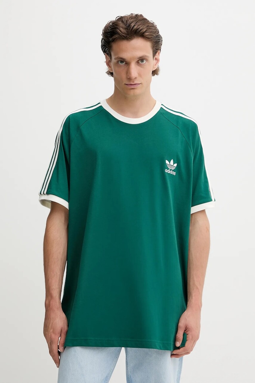 Bavlnené tričko adidas Originals 3-Stripes pánske, zelená farba, s nášivkou, KA0471