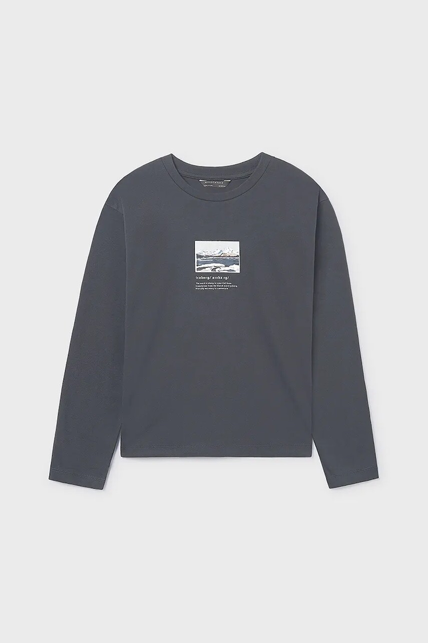 Detská bavlnená košeľa s dlhým rukávom Mayoral čierna farba, s potlačou, 7011