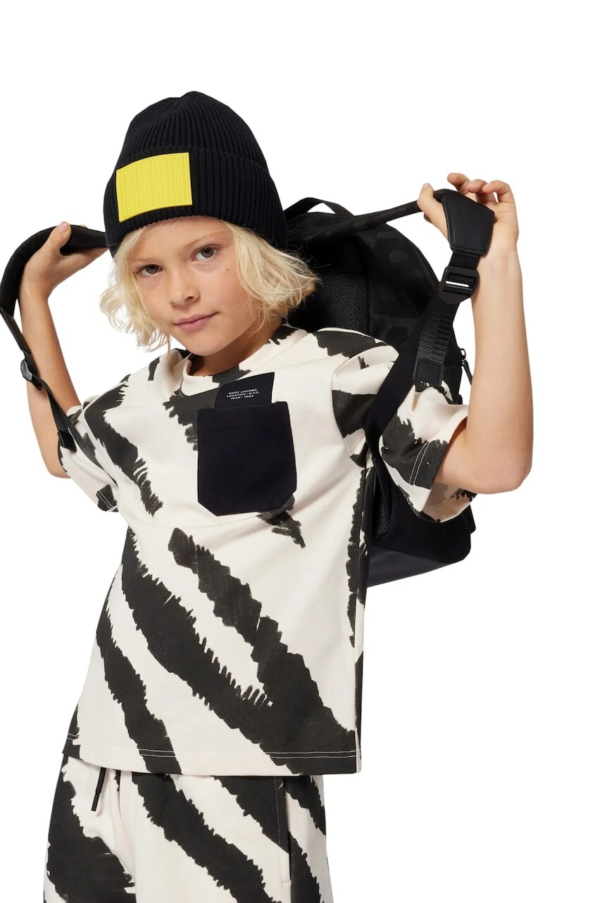 Detské bavlnené tričko Marc Jacobs čierna farba, s potlačou, W60638