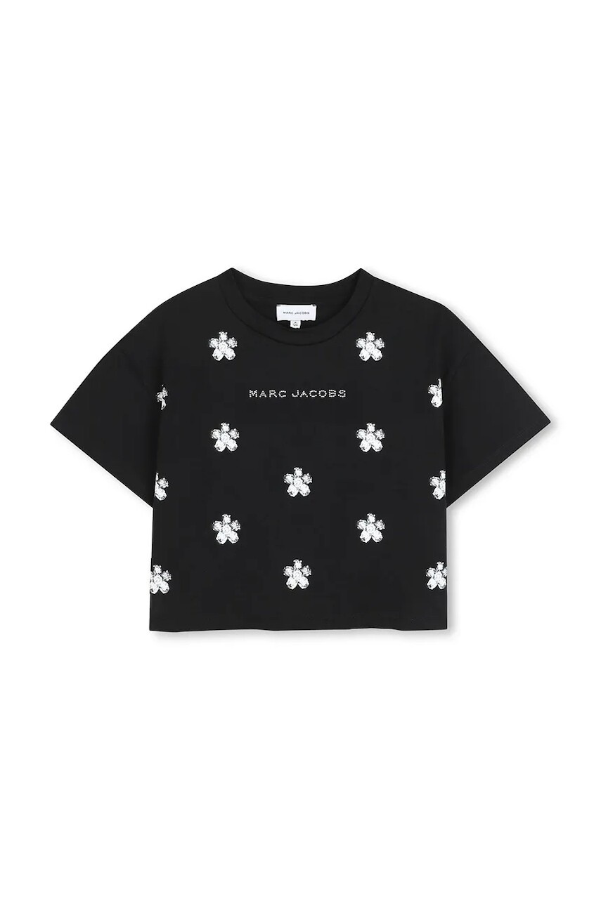 Detské bavlnené tričko Marc Jacobs čierna farba, W60582