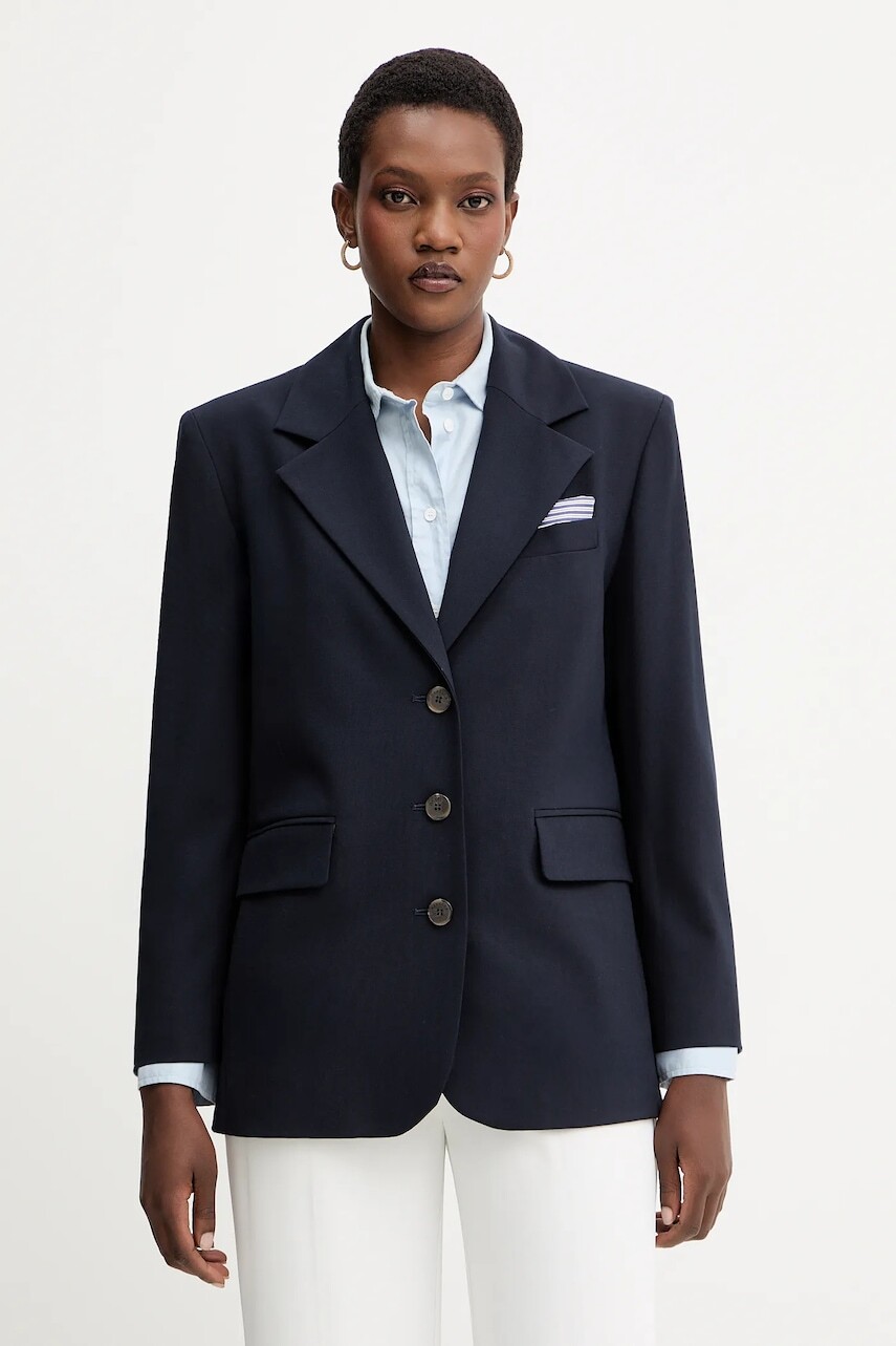 Vlnené sako Marella tmavomodrá farba, jednoradové, jednofarebné, 2523046144200