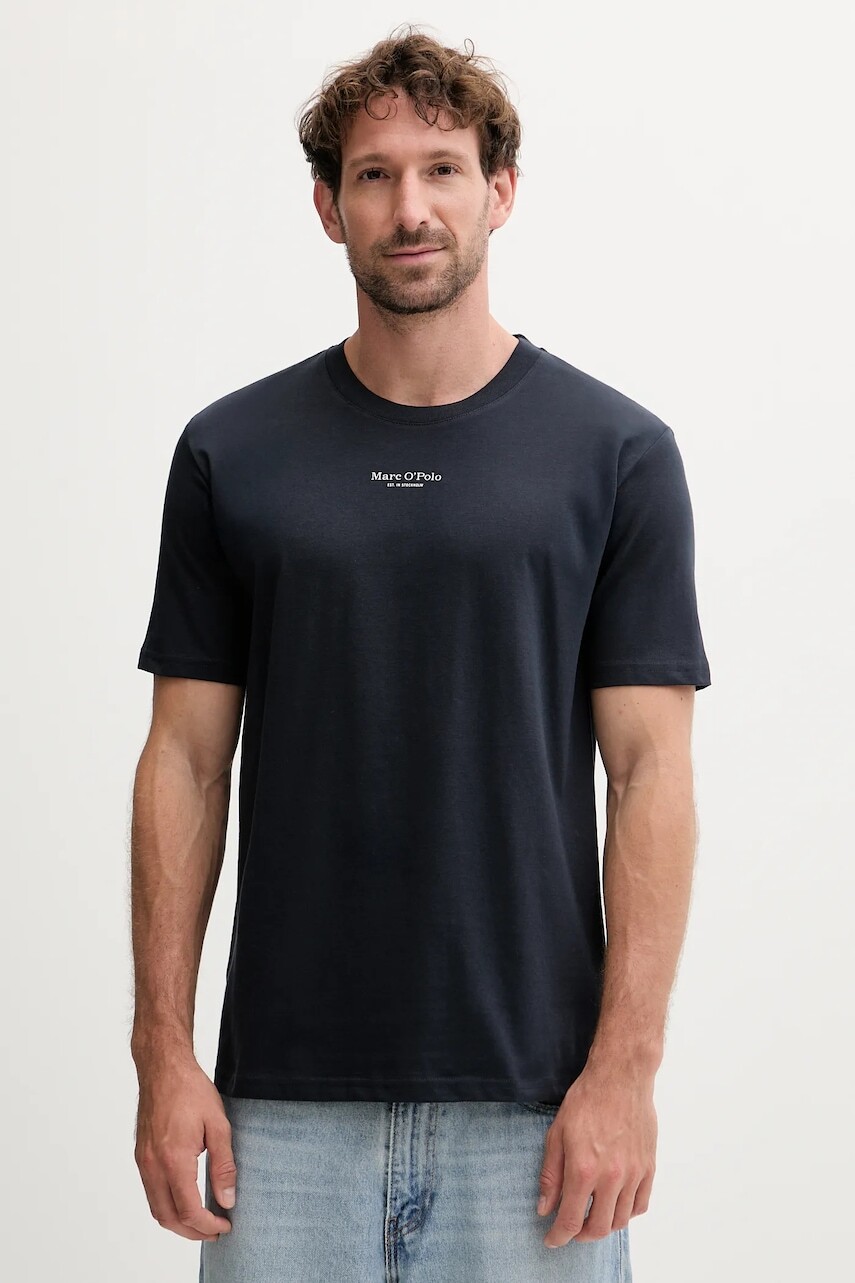 Bavlnené tričko Marc O'Polo pánske, tmavomodrá farba, s potlačou, B21201251382
