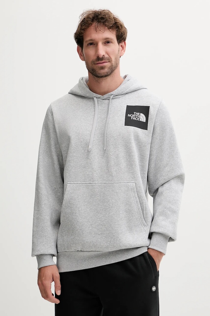 Mikina The North Face Fine šedá farba, s kapucňou, s potlačou, NF0A89EUDYX1