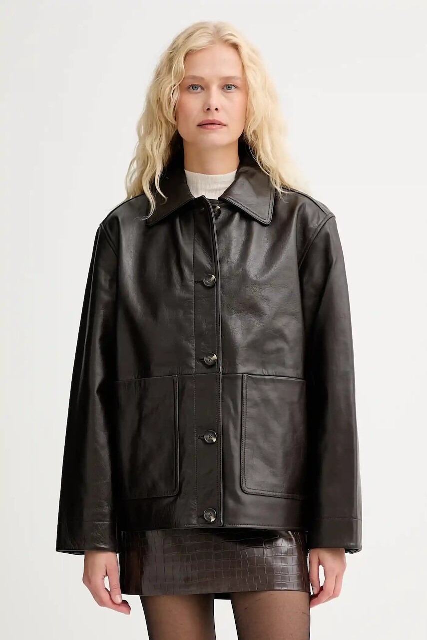 Kožená bunda Rag & Bone hnedá farba, prechodná, RA8A25F0MLA