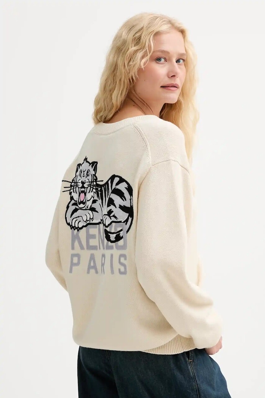 Vlnený kardigán Kenzo béžová farba, ľahký, FF62CA7123LI