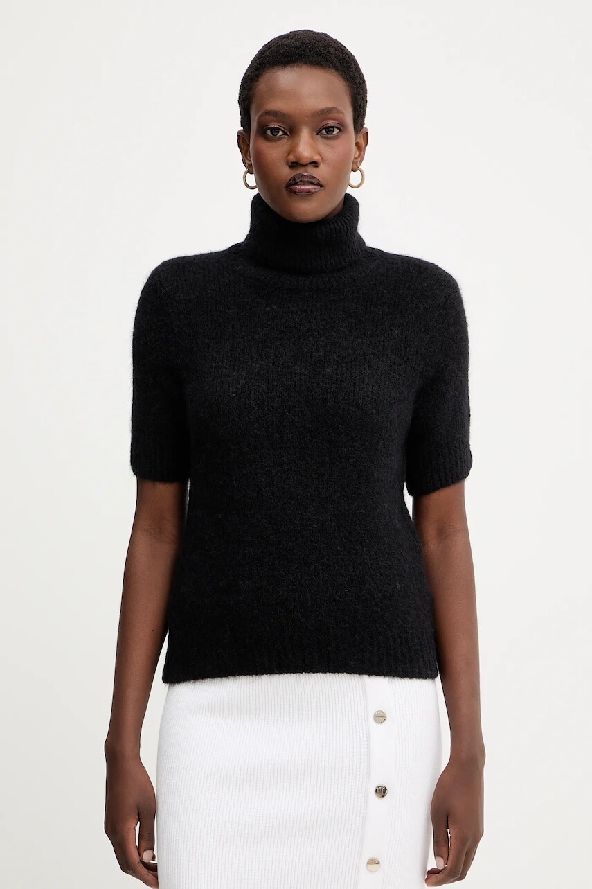 Sveter s prímesou vlny Liu Jo čierna farba, s rolákom, MF5468 MA80Q