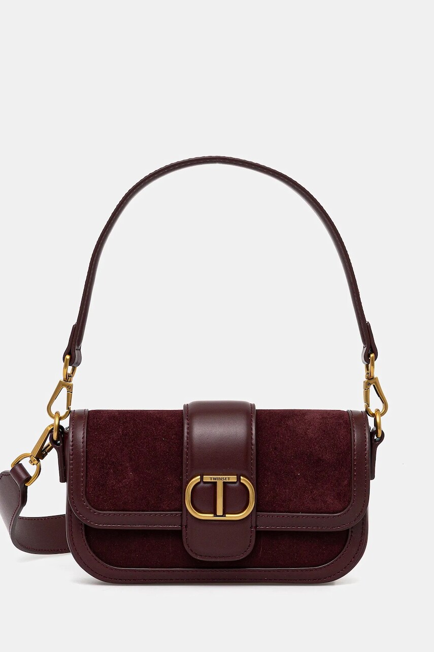 Kožená kabelka Twinset bordová farba, 252TD8371