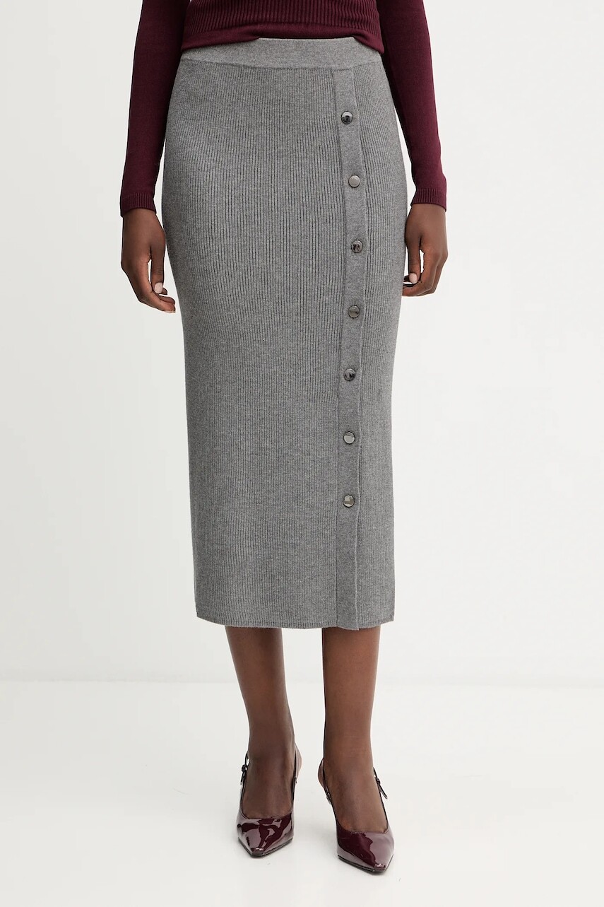 Sukňa Liu Jo šedá farba, midi, puzdrová, MF5372 MS99E