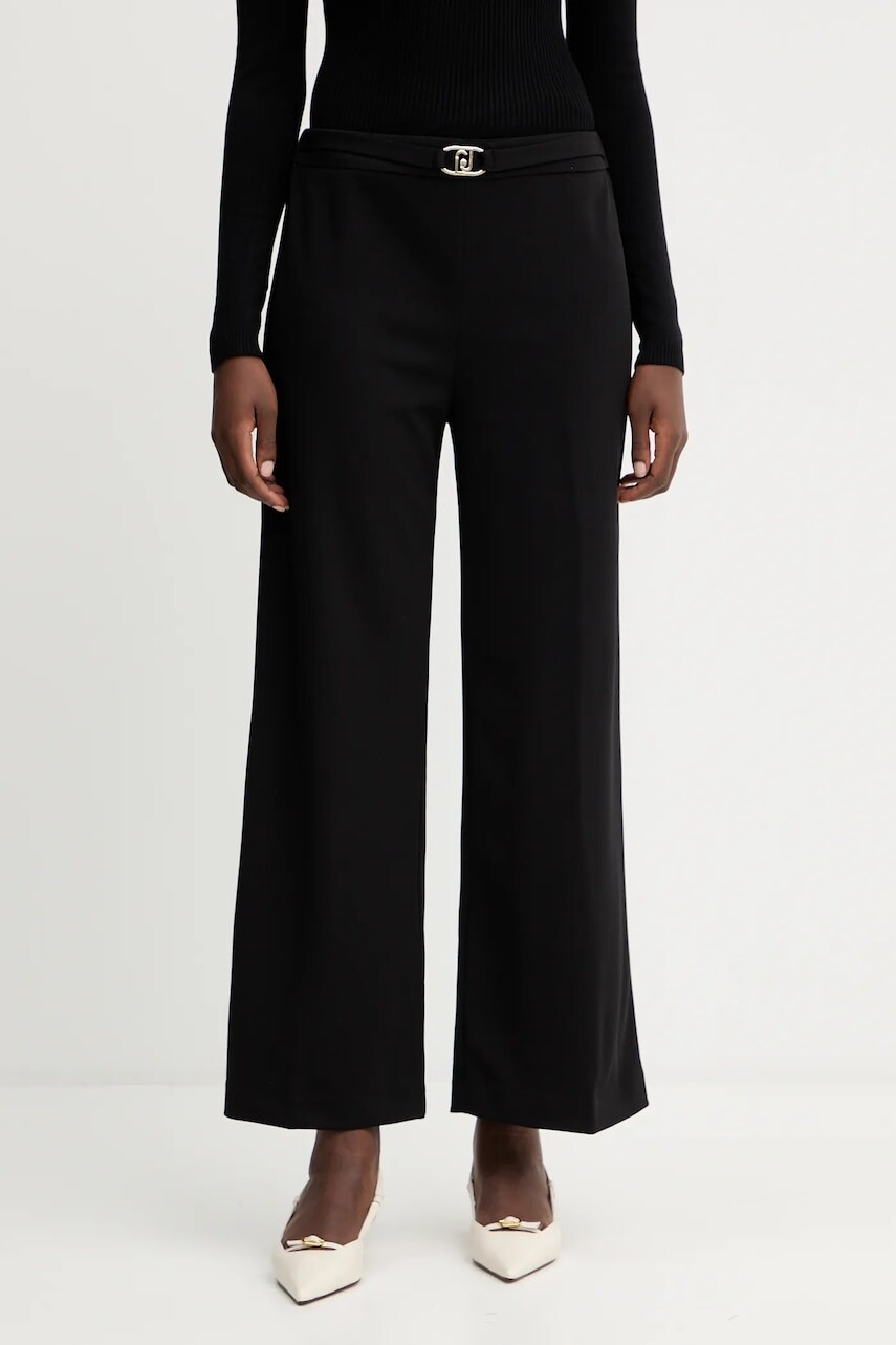 Nohavice Liu Jo čierna farba, široké, vysoký pás, MF5260 J1930