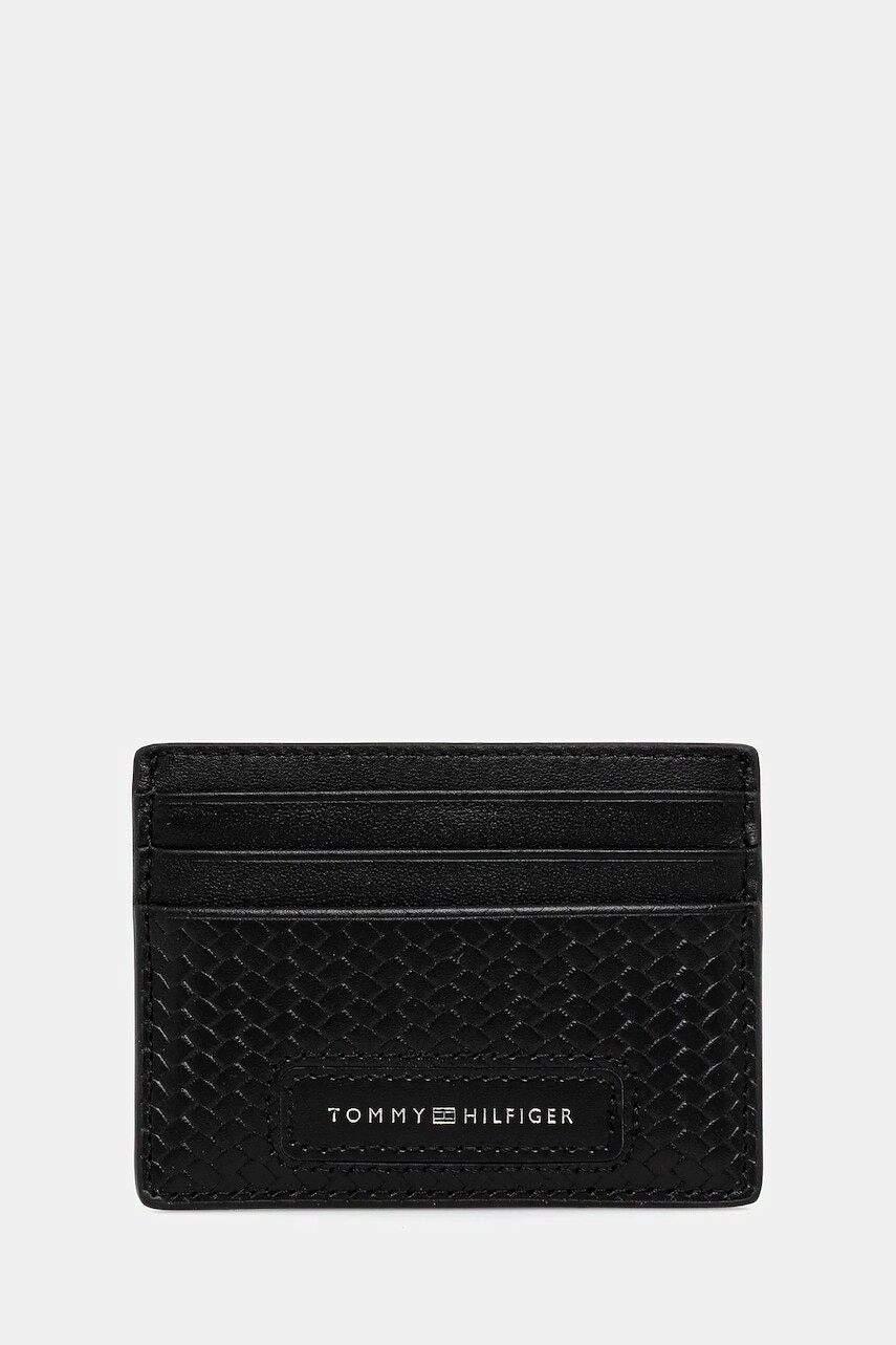 Kožené puzdro na karty Tommy Hilfiger čierna farba, AM0AM13725