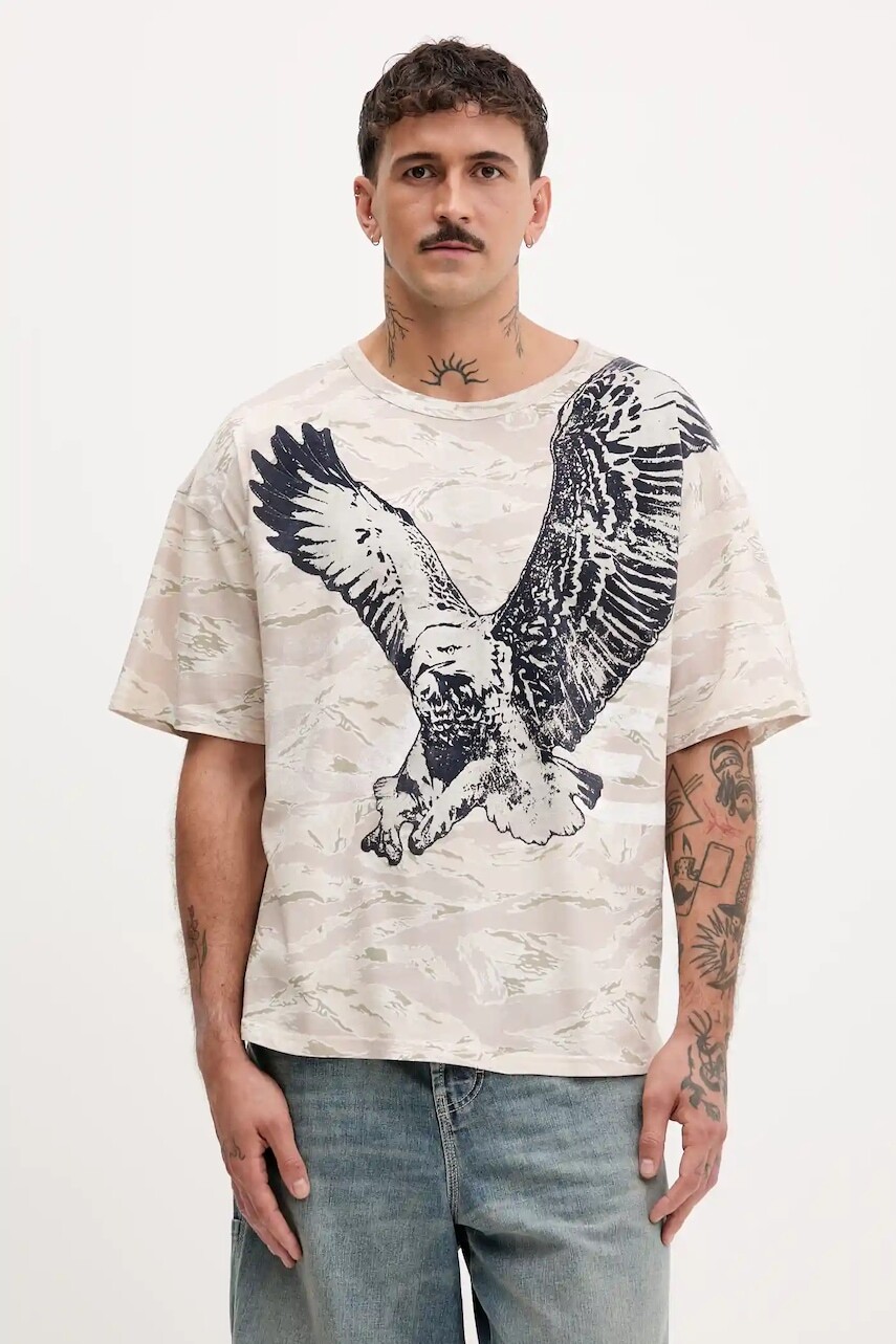 Bavlnené tričko Diesel T-BOXT-T14 pánske, béžová farba, vzorované, A19317.0DLBM