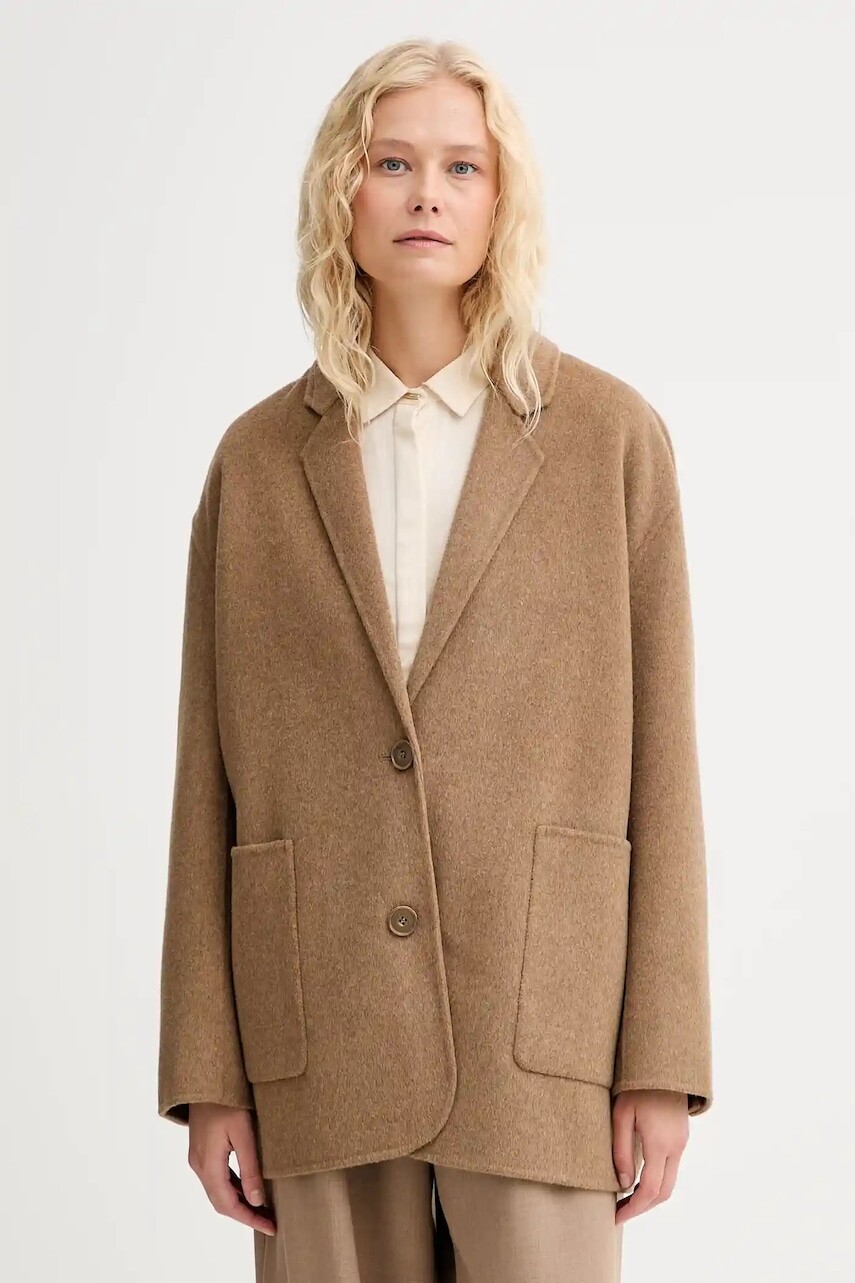 Vlnený kabát Sessun béžová farba, prechodná, oversize, 25113004