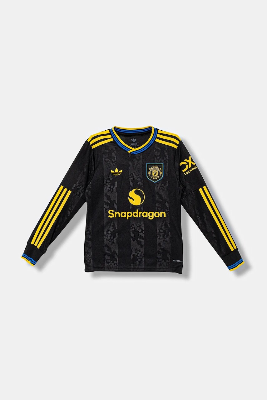 Detské tričko s dlhým rukávom adidas Performance Manchester United čierna farba, s potlačou, KD4230