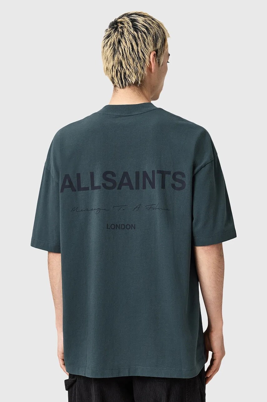 Bavlnené tričko AllSaints FUTURE pánske, šedá farba, s potlačou, M006PD