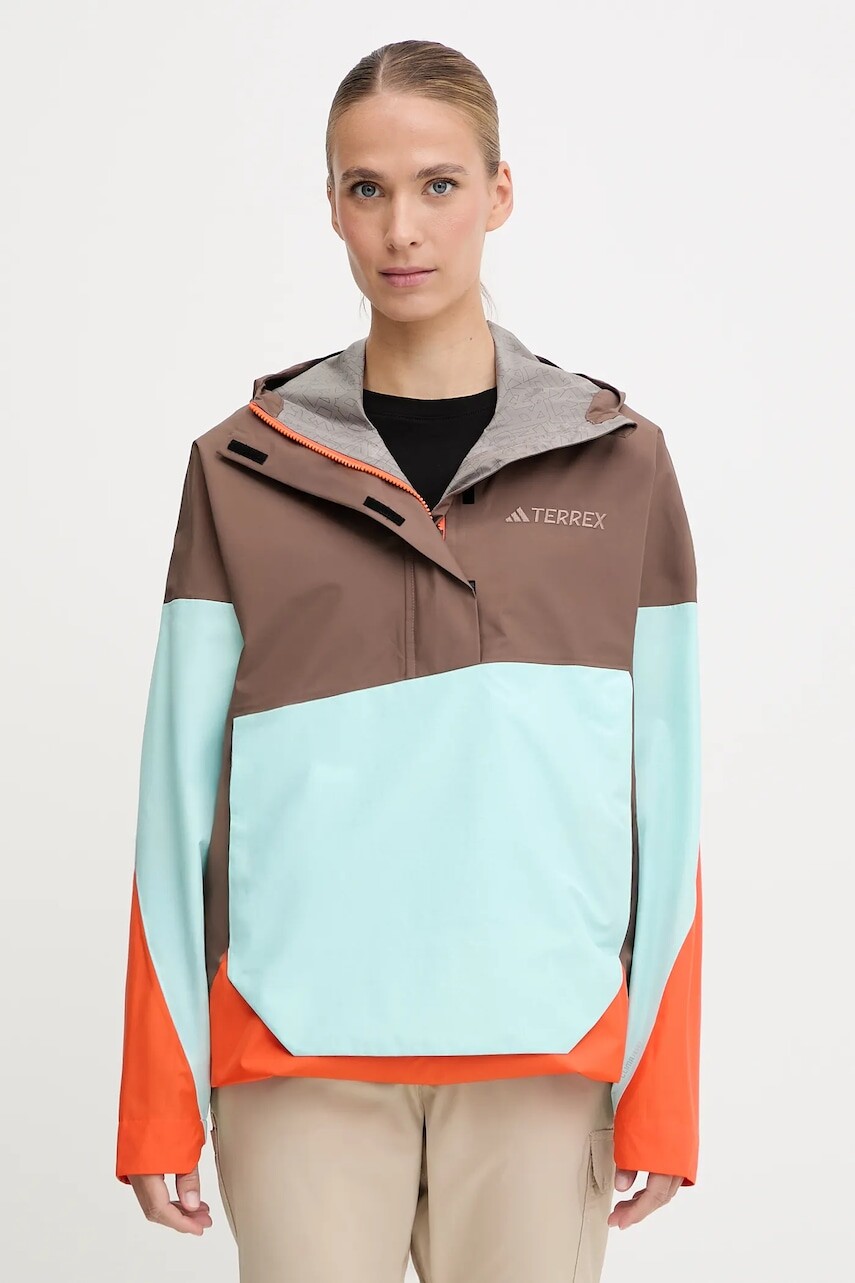 Turistická bunda adidas TERREX Xploric 2.5L Anorak hnedá farba, JL9813