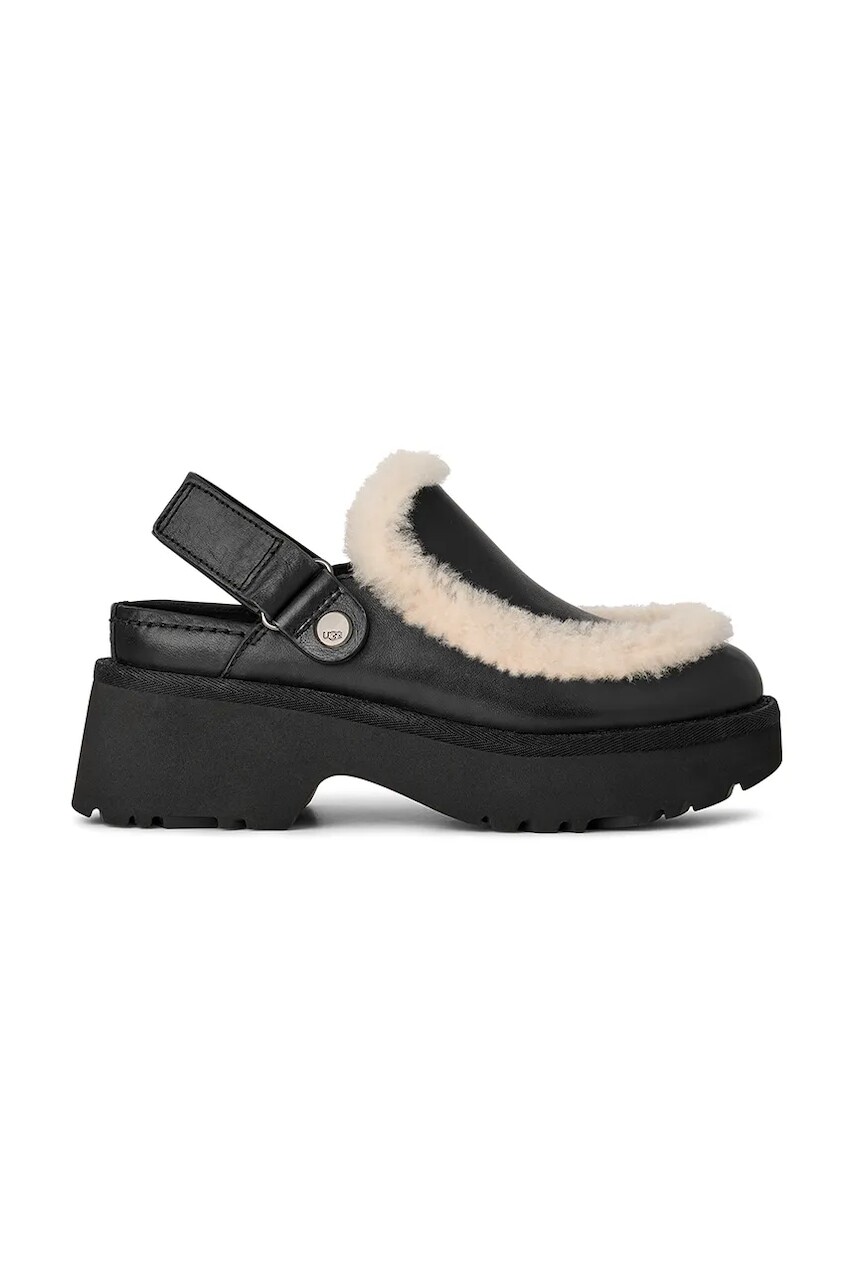 Šľapky UGG Esmee Leather Clog čierna farba, na platforme, 1171507.BLK