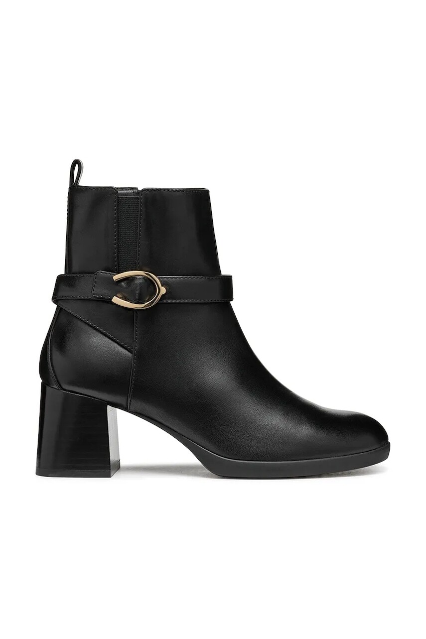 Kožené členkové topánky Geox D WALK PLEASURE 55 čierna farba, na podpätku, D46XBA 00043 C9999