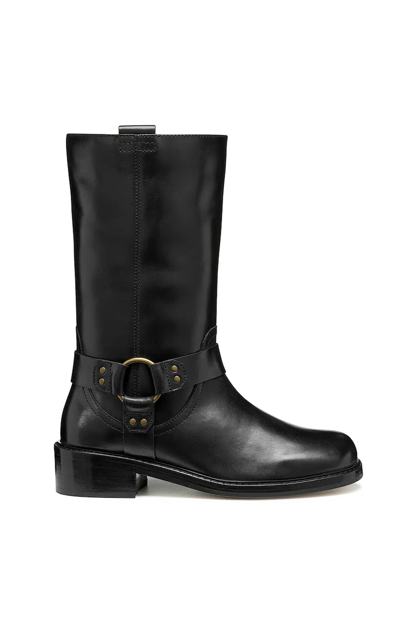 Kožené členkové topánky Geox D NALVIA čierna farba, na plochom podpätku, D565QC 000FF C9999