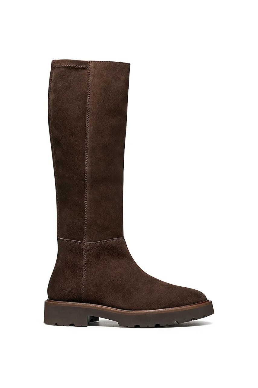 Vysoké čižmy Geox D NORIZE hnedá farba, na plochom podpätku, D564ZB 022JZ C6006