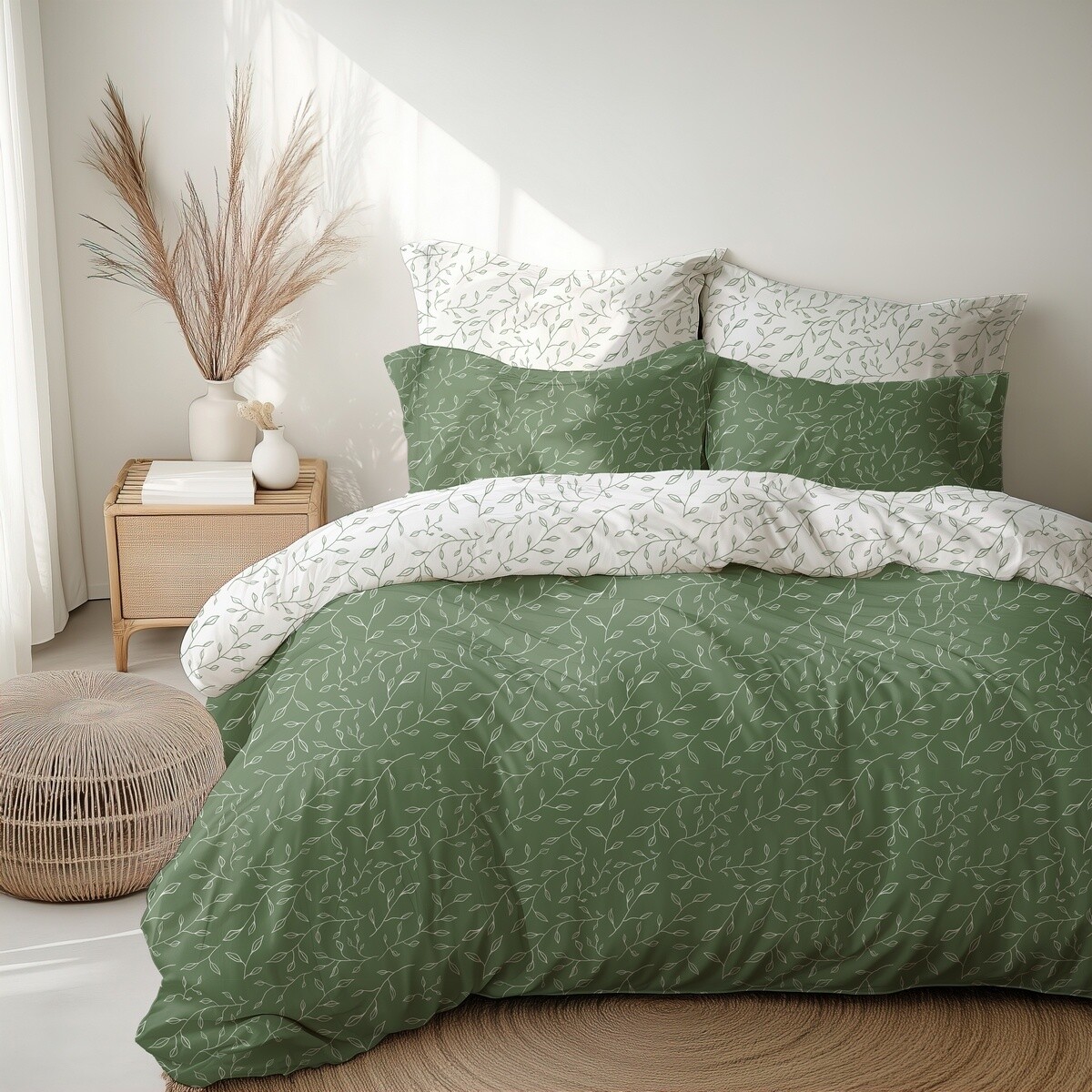Stanex Krepové povlečení Zelené lístky , 140 x 200cm, 70 x 90 cm, 140 x 200 cm, 70 x 90 cm