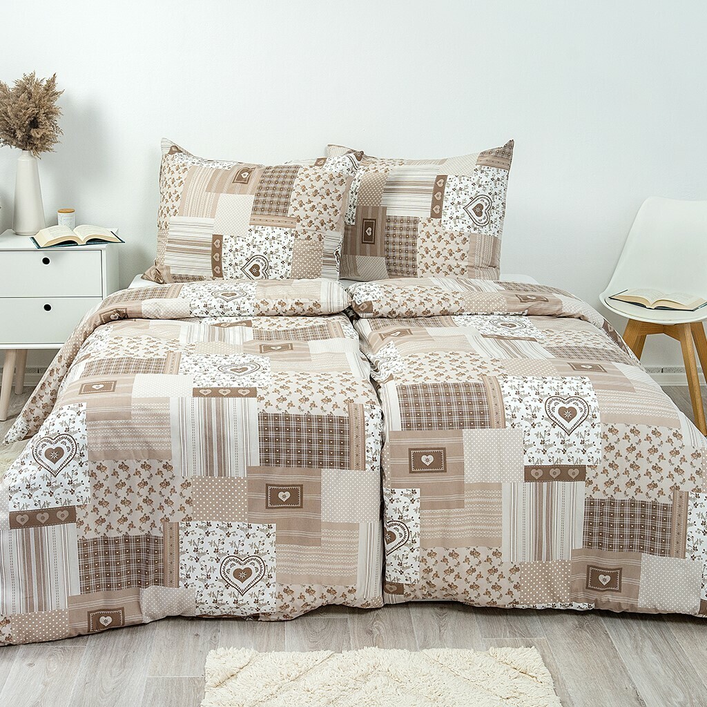 Stanex Krepové povlečení Pečvork béžová , 140 x220 cm, 70 x 90 cm, 140 x 220 cm, 70 x 90 cm