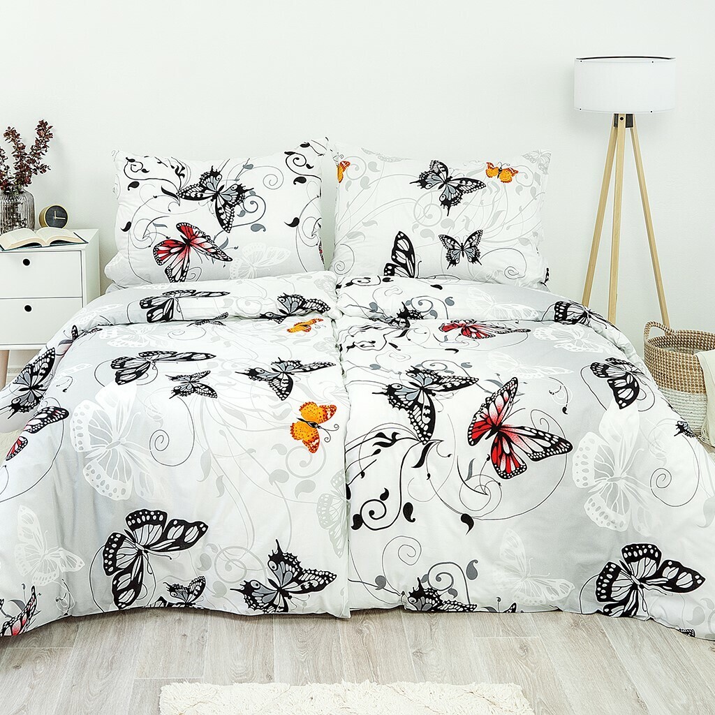 Stanex Bavlnené posteľná bielizeň Motýľ biela, 140x 200 cm, 70 x 90 cm, 140 x 200 cm, 70 x 90 cm