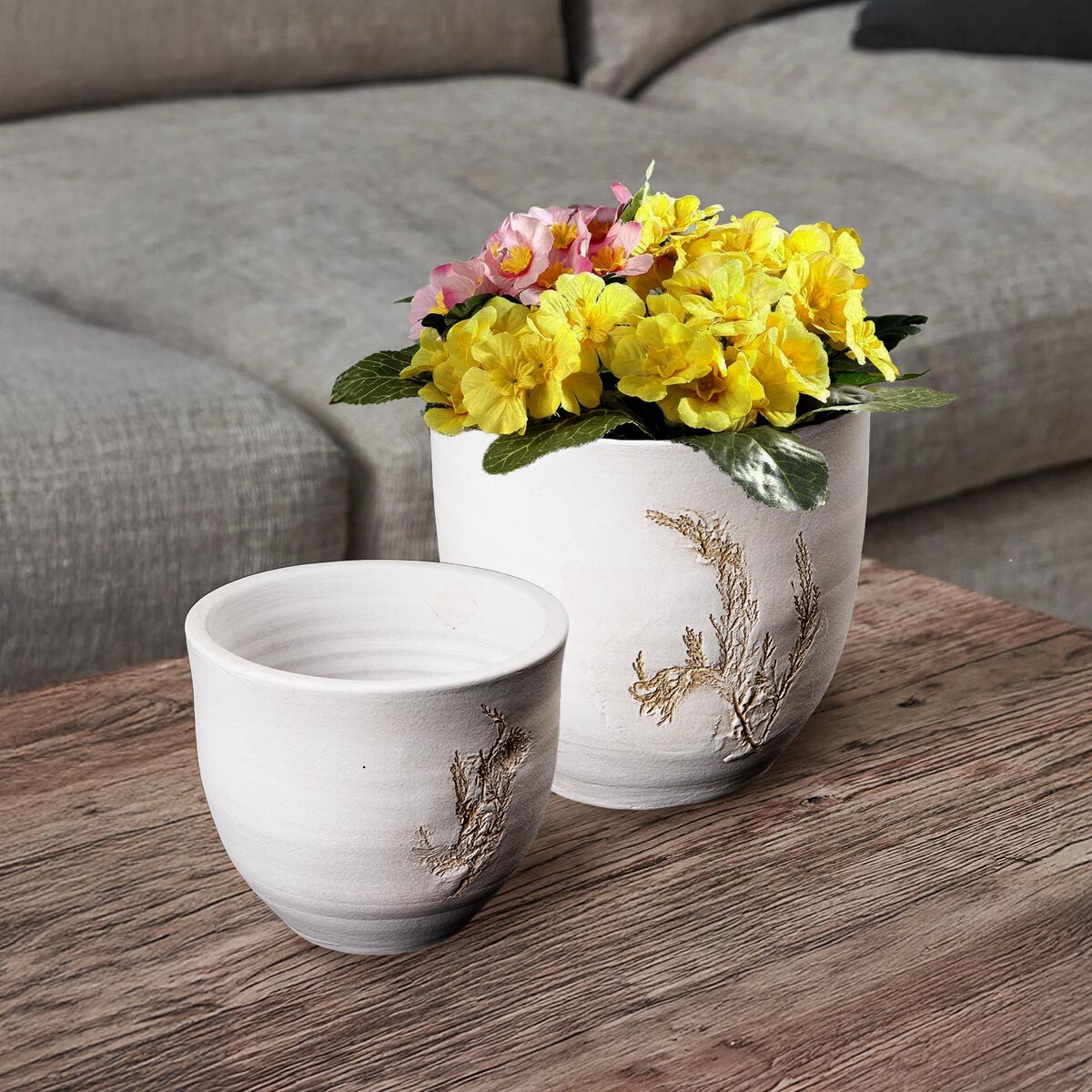 Gilde Keramický květináč s otiskem větvičky, 22 cm