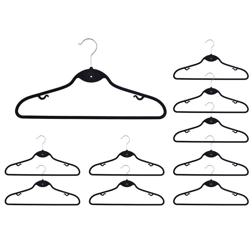 Velúrový vešiak Roxi súprava 10 kusov - čierny