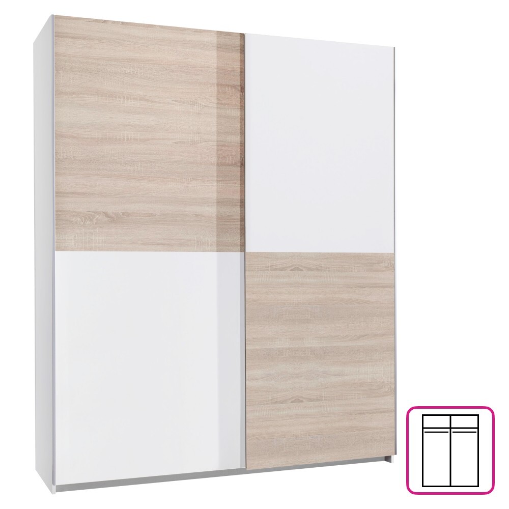 KONDELA Tiner šatníková skriňa s posuvnými dverami dub sonoma / biela
