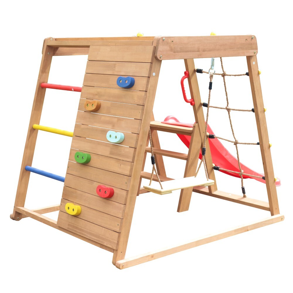 KONDELA Fanky drevené záhradné ihrisko so šmýkľavkou hnedá / viacfarebná