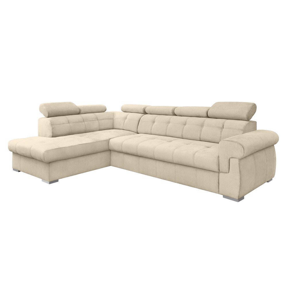 KONDELA Primus Roh New L rohová sedačka s rozkladom béžová / strieborná