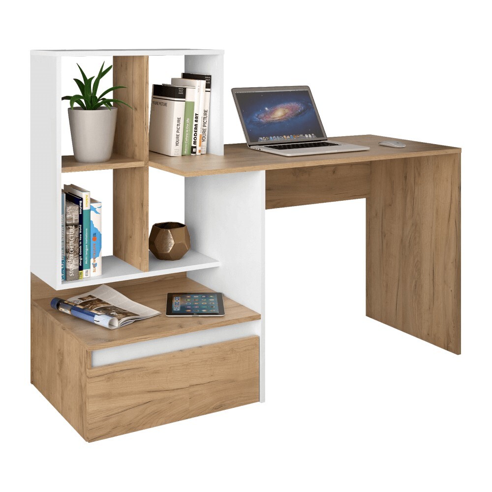 KONDELA Nereo New písací stôl dub artisan / biela