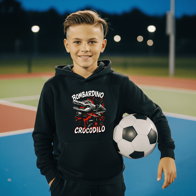 Bombardino Crocodilo 3 mikina čierna - Italian Brainrot - 5XS (116)