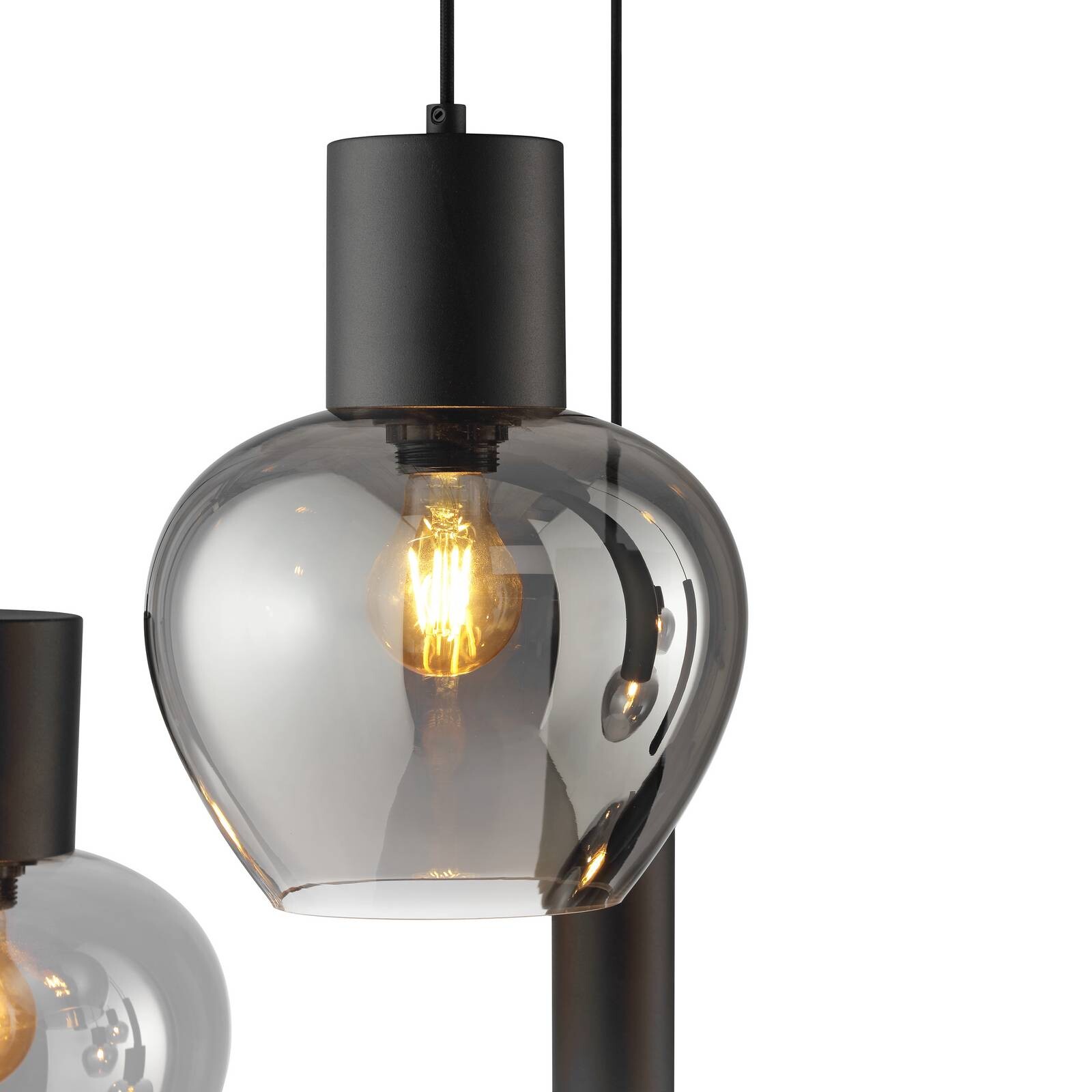 Závesné svietidlo Ligari, čierna/dymovo sivá, dĺžka 126 cm, sklo