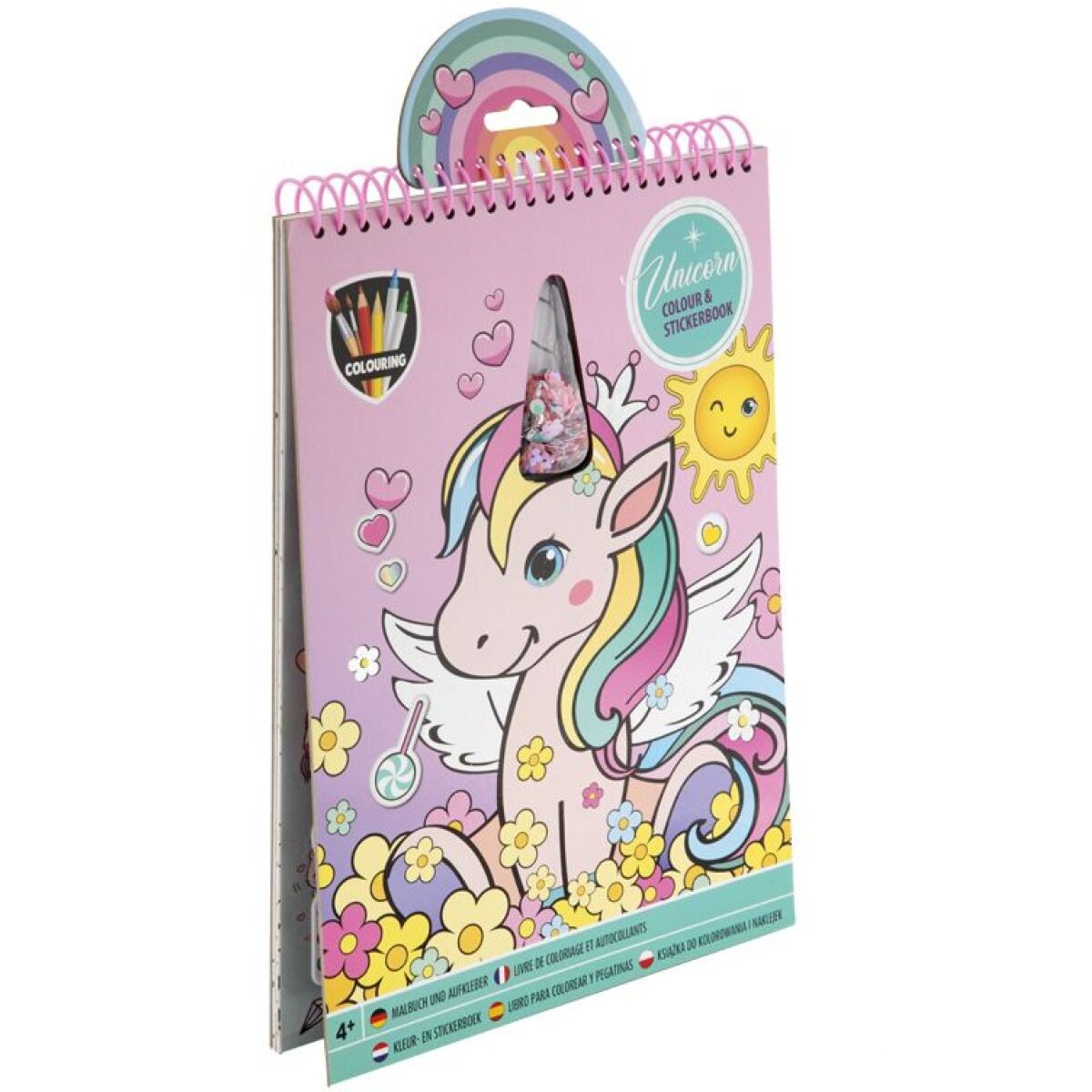 Kniha omaľovánok + nálepiek A4 Jednorožec