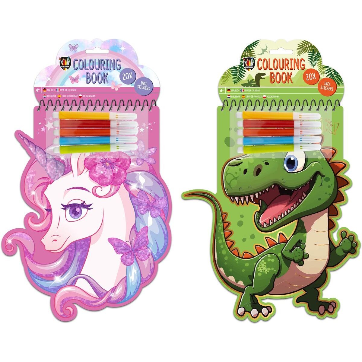 Kniha omaľovánok v tvare jednorožca krokodíla + 4 fixky