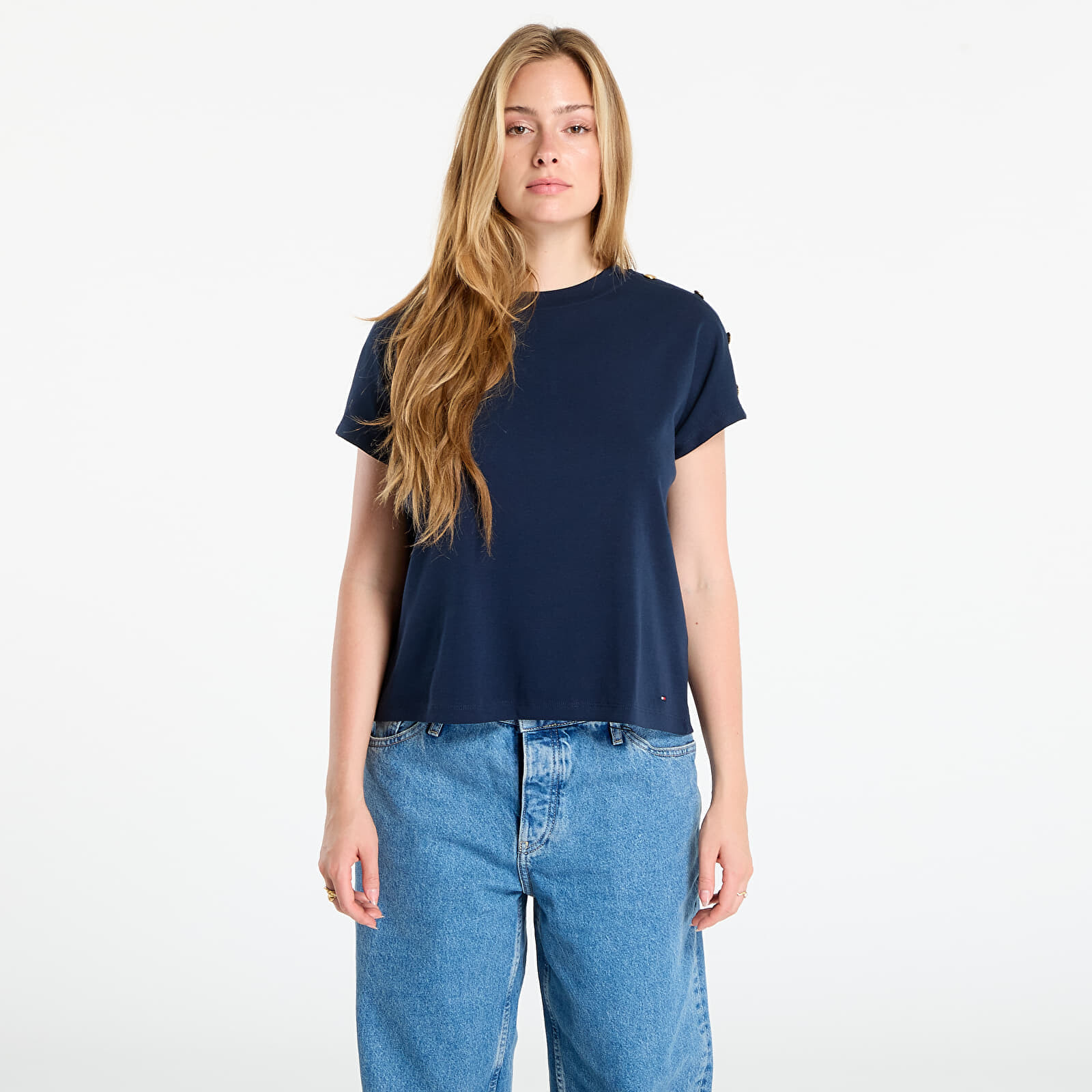 Tričko Tommy Hilfiger Gold Button Ss Tee Navy L