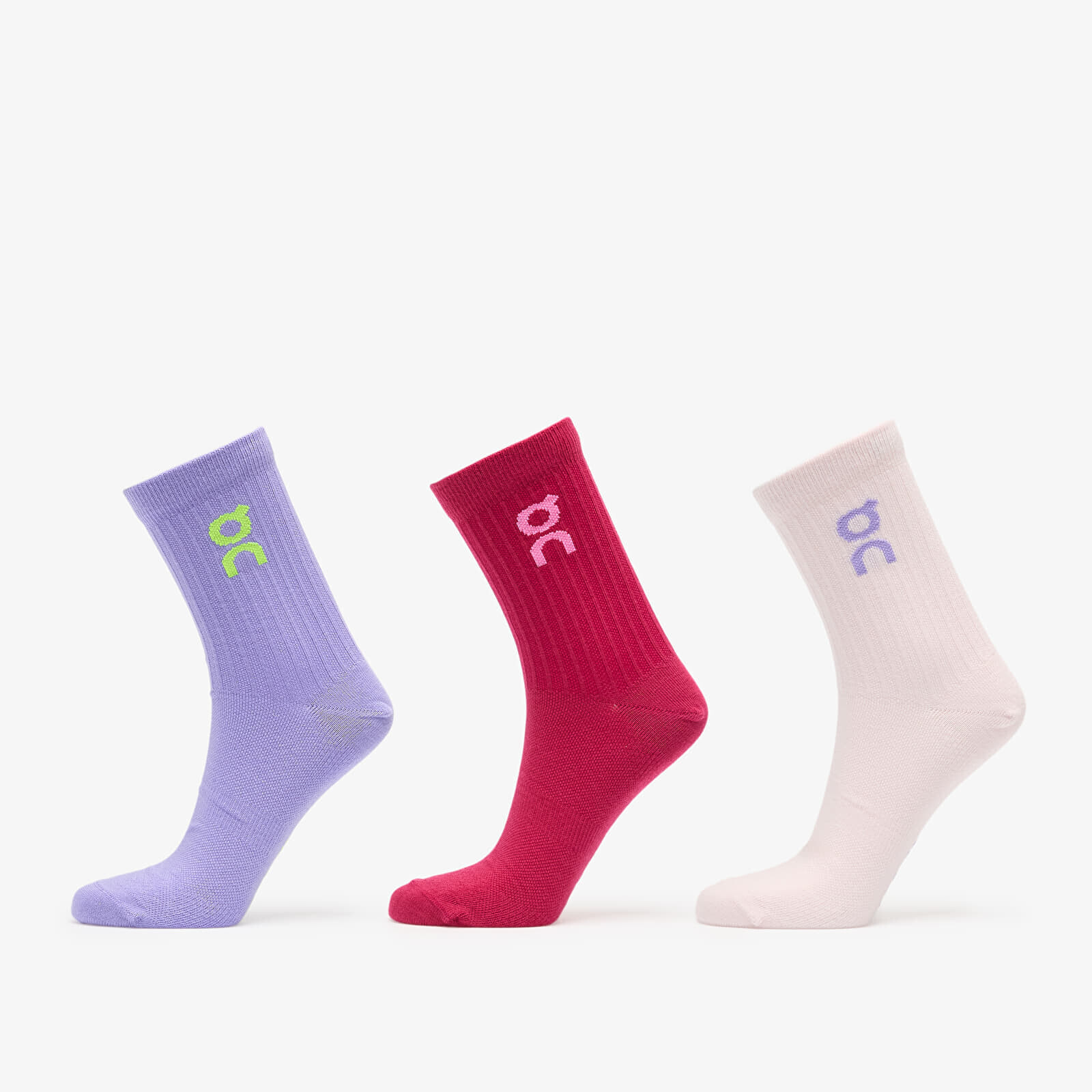 On Logo Sock High 3-Pack Orchid/ Comet L