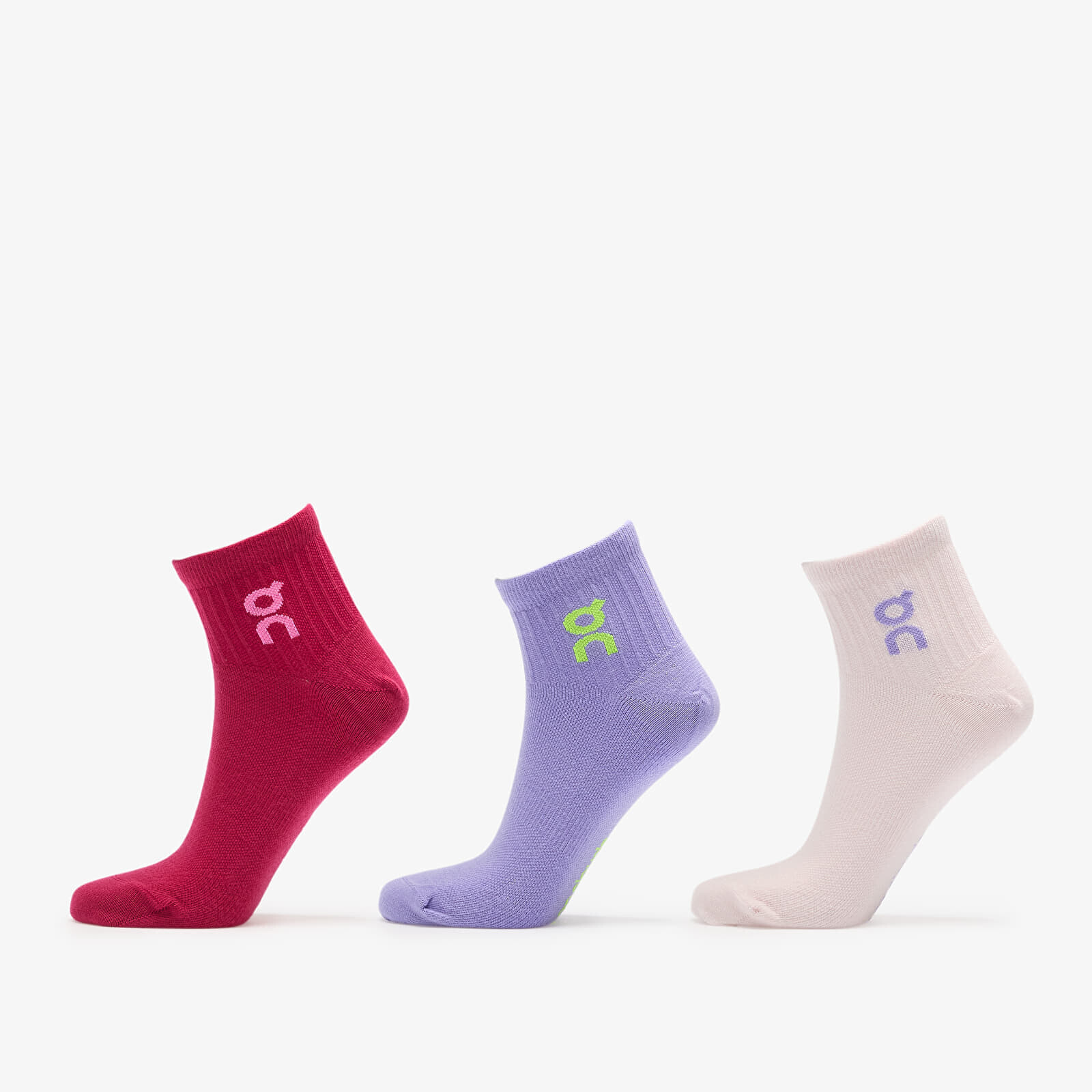 On Logo Sock Mid 3-Pack Orchid/ Comet L