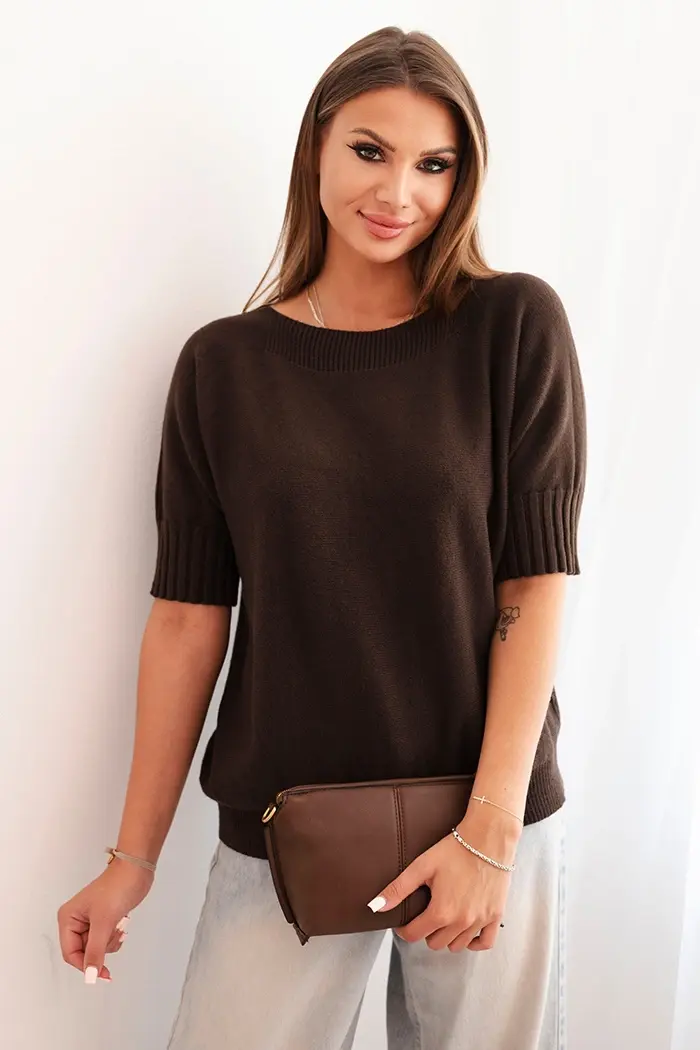 Kesi Włoski Dámsky sveter z viskózy s krátkym rukávom hnedý
